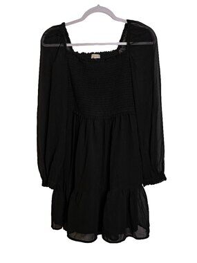 Beyond Words Black Chiffon Puff Sleeve Babydoll Dress - Large